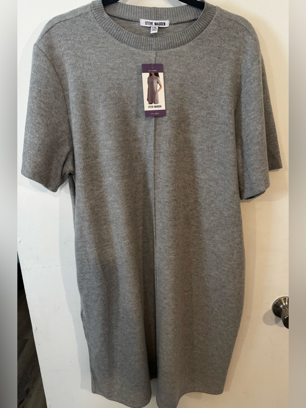 Steve Madden Light Gray Ribbed Knit Short Sleeve Sweater Dress - NWT